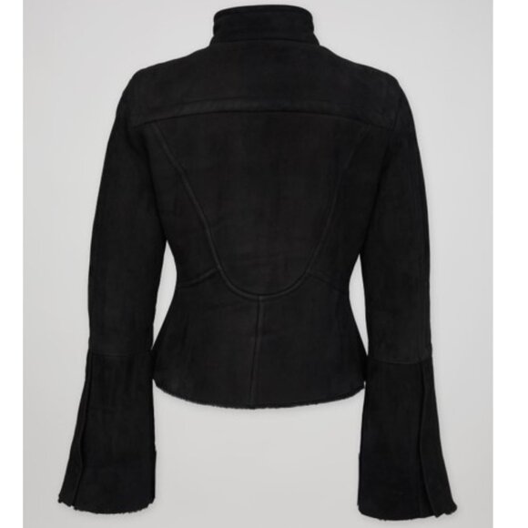 Gucci Tom Ford Fall Winter 2003 Black Suede Shearling Jacket Coat Y2K Vintage - Picture 4 of 16